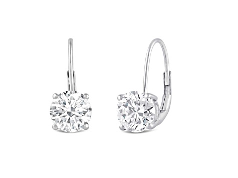 White Cubic Zirconia 14k White Gold Earrings With Velvet Gift Box 2.00ctw