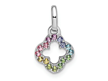 Picture of Rhodium Over Sterling Silver  Rainbow Nano Crystal Clover Pendant