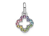 Rhodium Over Sterling Silver  Rainbow Nano Crystal Clover Pendant