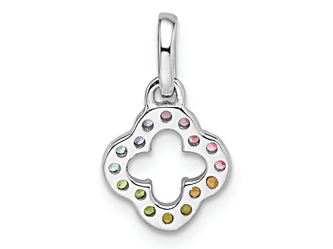 Rhodium Over Sterling Silver  Rainbow Nano Crystal Clover Pendant