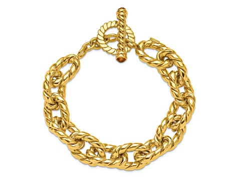 14K Yellow Gold Citrine Twisted Oval Link 8.5-inch Toggle Bracelet