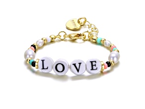 Freshwater Pearls, Kids 14k Gold Plated over Brass with Beads & Love Tag Bracelet