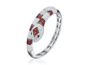 Ruby Red Cubic Zirconia, Rhodium Plated over Sterling Silver Serpent Cuff Bracelet