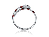 Ruby Red Cubic Zirconia, Rhodium Plated over Sterling Silver Serpent Cuff Bracelet
