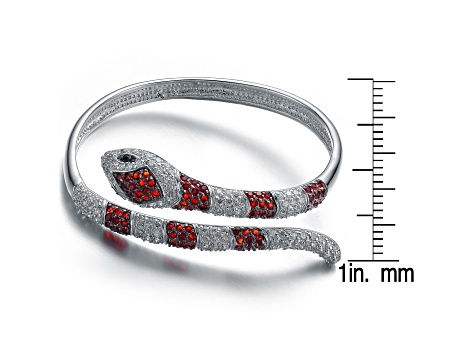 Ruby Red Cubic Zirconia, Rhodium Plated over Sterling Silver Serpent Cuff Bracelet