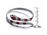 Ruby Red Cubic Zirconia, Rhodium Plated over Sterling Silver Serpent Cuff Bracelet