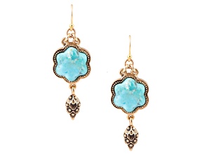 Barse Jewelry 15mm Blue Turquoise Gold Tone Flower Drop Earrings