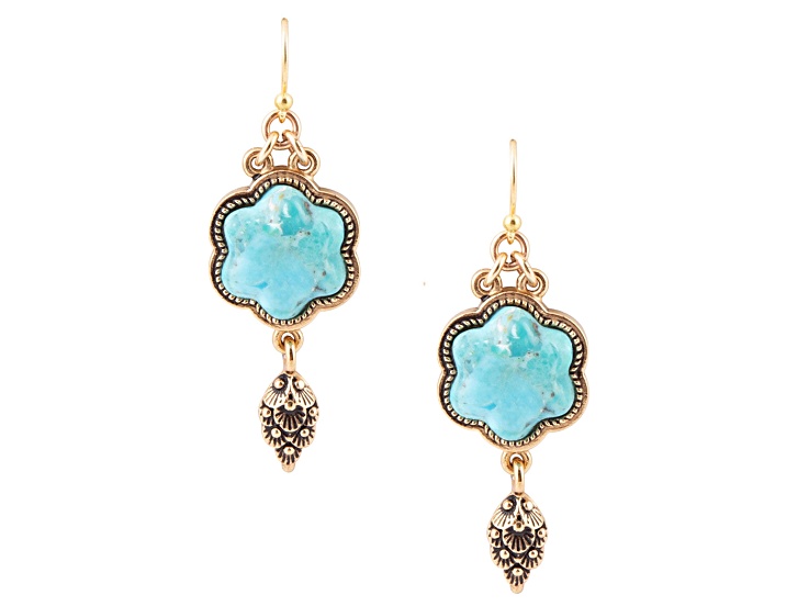 Barse Jewelry 15mm Blue Turquoise Gold Tone Flower Drop Earrings