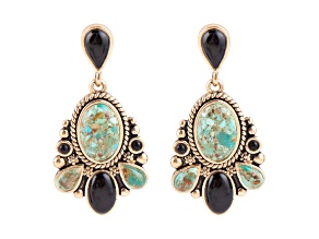 Barse Jewelry Blue Turquoise and Black Onyx Gold Tone Barcelona Drop Earrings