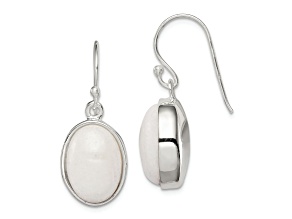Sterling Silver Polished Oval White Jadeite Dangle Earrings
