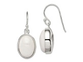Sterling Silver Polished Oval White Jadeite Dangle Earrings