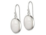 Sterling Silver Polished Oval White Jadeite Dangle Earrings