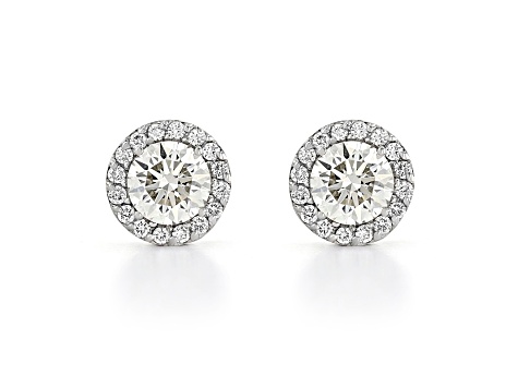 White Lab-Grown Diamond 14kt White Gold Halo Stud Earrings 2.00ctw