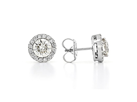 White Lab-Grown Diamond 14kt White Gold Halo Stud Earrings 2.00ctw