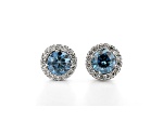 Blue And White Lab-Grown Diamond 14kt White Gold Halo Stud Earrings 2.00ctw