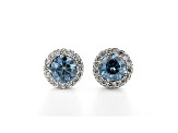 Blue And White Lab-Grown Diamond 14kt White Gold Halo Stud Earrings 2.00ctw