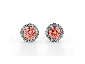 Pink And White Lab-Grown Diamond 14kt White Gold Halo Stud Earrings 2.00ctw