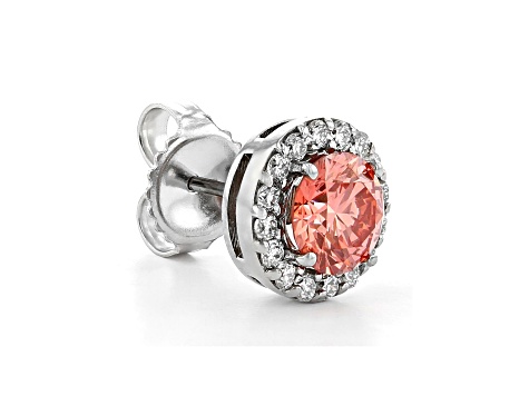 Pink And White Lab-Grown Diamond 14kt White Gold Halo Stud Earrings 2.00ctw