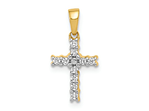 14K Yellow Gold and Rhodium 1/10ct. Diamond Latin Cross Pendant