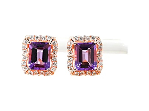 Amethyst and CZ 4.36 Ctw Octagon 18K Rose Gold Over Sterling Silver Center Design Earrings Jewelry