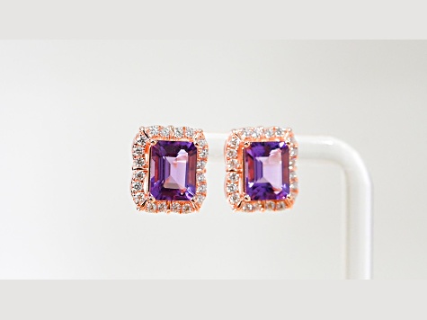 Amethyst and CZ 4.36 Ctw Octagon 18K Rose Gold Over Sterling Silver Center Design Earrings Jewelry