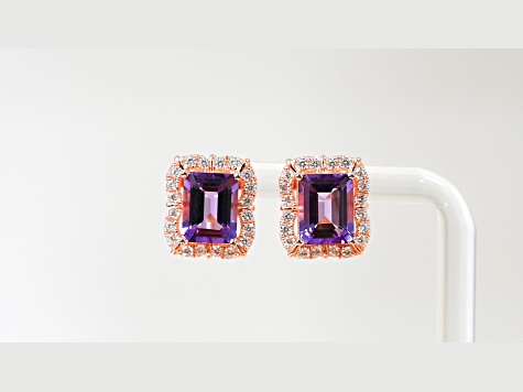 Amethyst and CZ 4.36 Ctw Octagon 18K Rose Gold Over Sterling Silver Center Design Earrings Jewelry