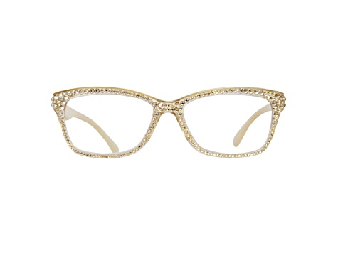 Gold Crystal Rectangular Frame Reading Glasses. Strength 3.00