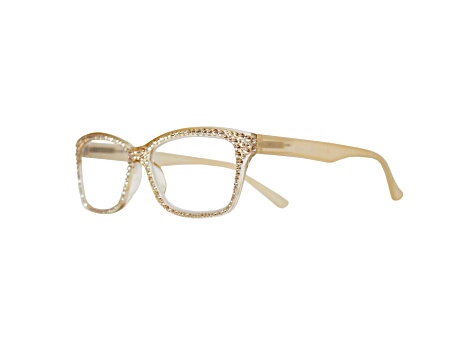 Gold Crystal Rectangular Frame Reading Glasses. Strength 3.00