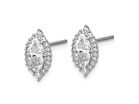 Rhodium Over Sterling Silver Marquise Cubic Zirconia Halo Post Earrings