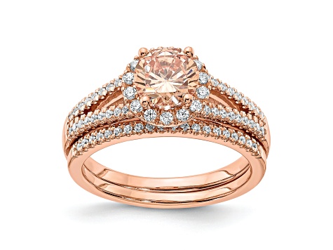 14K Rose Gold Morganite Diamond Halo Engagement Ring 2.56ctw