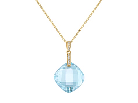 Sky Blue Topaz 14K Gold Pendant With Chain 11.10 ctw