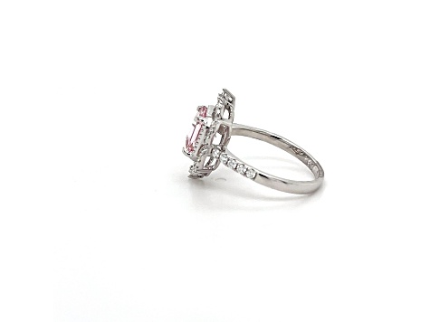 Octagon Pink Morganite and White Diamond 14K White Gold Ring