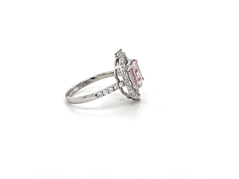 Octagon Pink Morganite and White Diamond 14K White Gold Ring