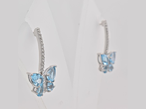 2.88ctw Pear Swiss Blue Topaz and Cubic Zirconia Rhodium Over Sterling Silver Butterfly Earrings