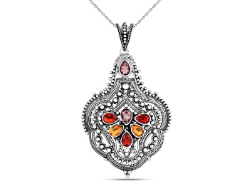 Picture of Garnet and Citrine Oxidized Sterling Silver Boho Necklace