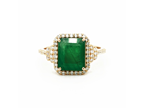 3.28 Ctw Emerald and 0.44 Ctw White Diamond Ring in 14K YG