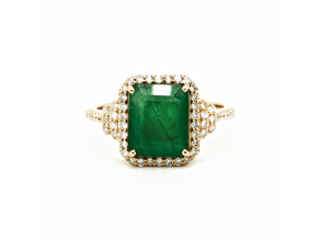 3.28 Ctw Emerald and 0.44 Ctw White Diamond Ring in 14K YG