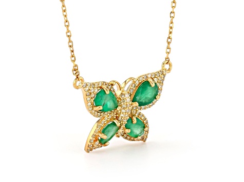 Emerald and Diamond 18K Yellow Gold over Sterling Silver Necklace 2.81ctw