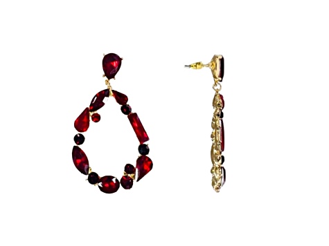 Off Park® Collection, Gold-Tone Oval Open Center Mixed-Shaped Siam Red Crystal Drop Earrings.