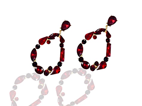Off Park® Collection, Gold-Tone Oval Open Center Mixed-Shaped Siam Red Crystal Drop Earrings.