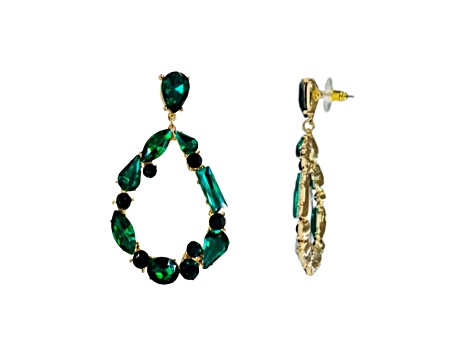 Off Park® Collection, Gold-Tone Oval Open Center Mixed-Shaped Emerald Crystal Drop Earrings.