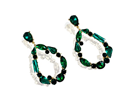 Off Park® Collection, Gold-Tone Oval Open Center Mixed-Shaped Emerald Crystal Drop Earrings.