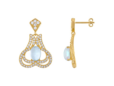 White Opal 14K Gold Plated Over Sterling Silver Earrings 3.26ctw