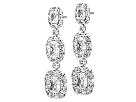 Rhodium Over Sterling Silver Fancy Cubic Zirconia Halo Cluster Post Dangle Earrings