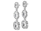 Rhodium Over Sterling Silver Fancy Cubic Zirconia Halo Cluster Post Dangle Earrings