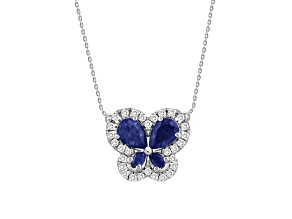 10K White Gold 0.25CTW Lab Created Sapphire and Lab-Grown Diamond Butterfly Pendant with Chain