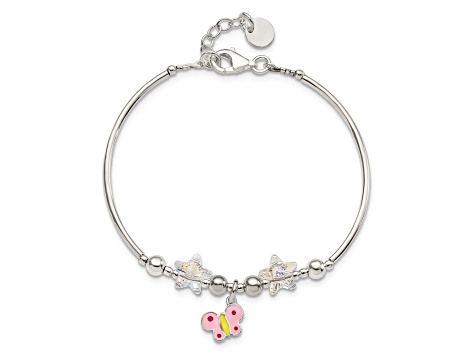 Sterling Silver Enamel Crystal Butterfly Stars with 1-inch Extension Bracelet