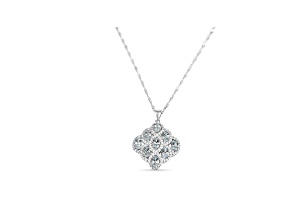 Oval Aquamarine and Cubic Zirconia Rhodium Over Sterling Silver Pendant with chain, 3.45ctw