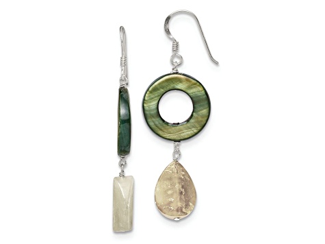 Sterling Silver Polished Jadeite and Green Mother of Pearl Dangle Earrings