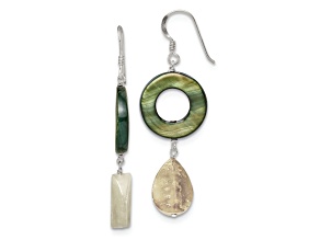 Sterling Silver Polished Jadeite and Green Mother of Pearl Dangle Earrings